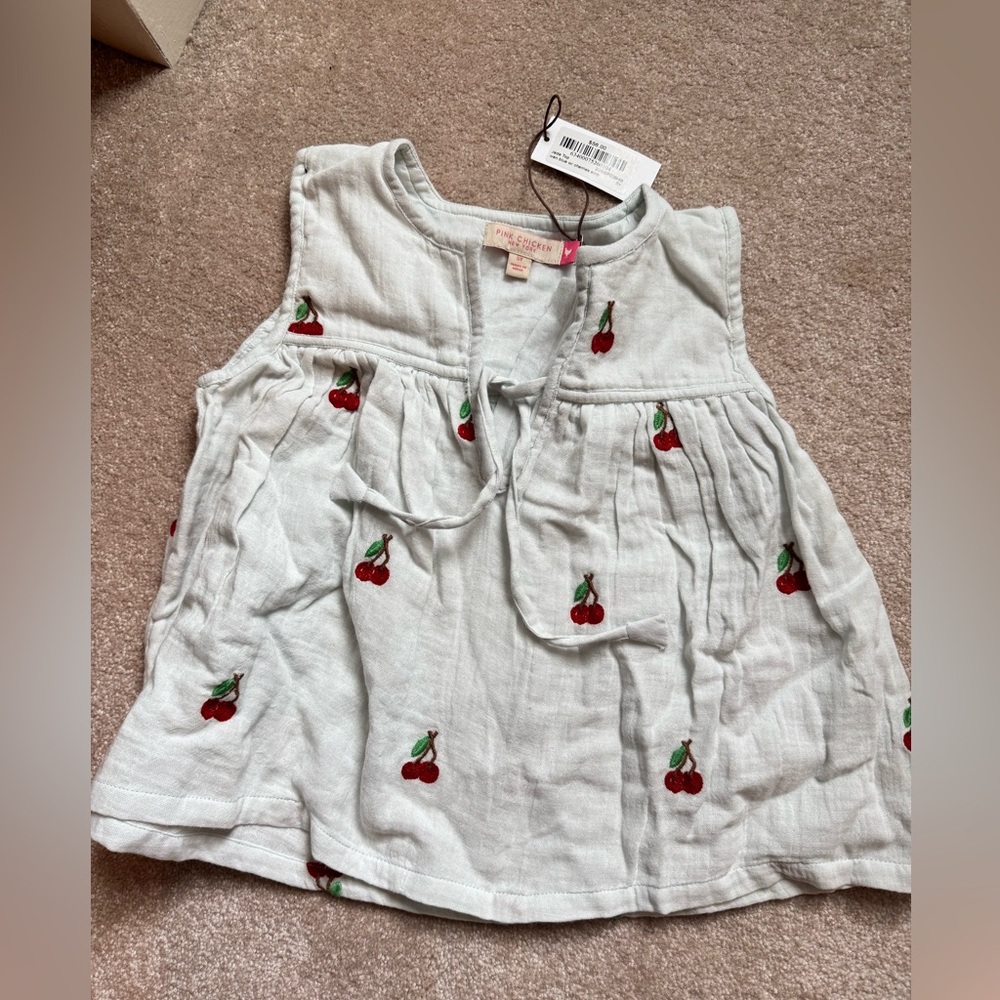Pink chicken girls 5T embroidered cherries tank
